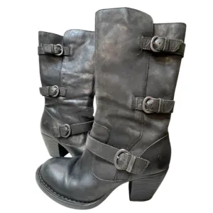 Born Black Leather Buckle Boots with Zipper, Color Black, Size Women’s 6.5M