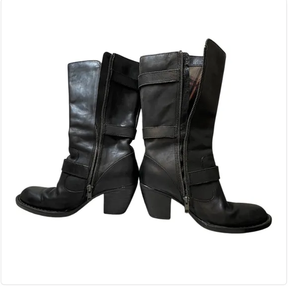 Born Black Leather Buckle Boots with Zipper, Color Black, Size Women’s 6.5M