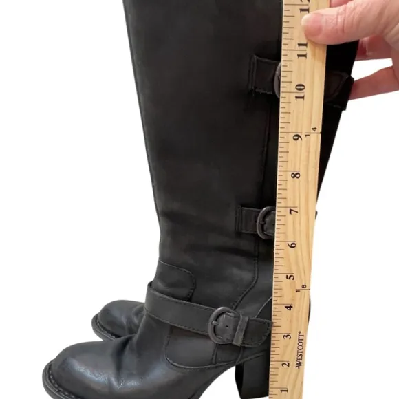 Born Black Leather Buckle Boots with Zipper, Color Black, Size Women’s 6.5M