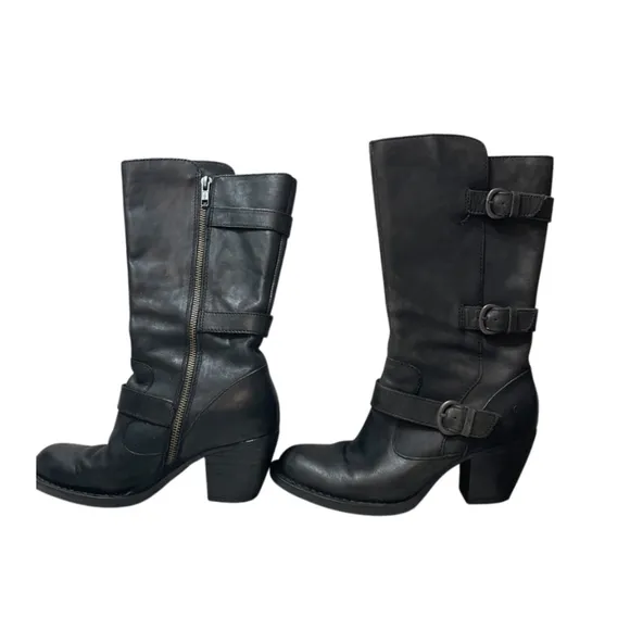 Born Black Leather Buckle Boots with Zipper, Color Black, Size Women’s 6.5M