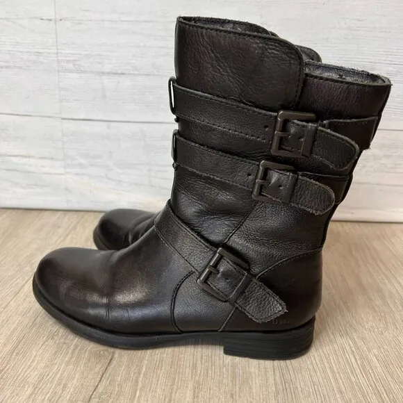 Born B.O.C. Boots Womens Size 6M Black Leather Moto Natural Neutral Buckle Ankle