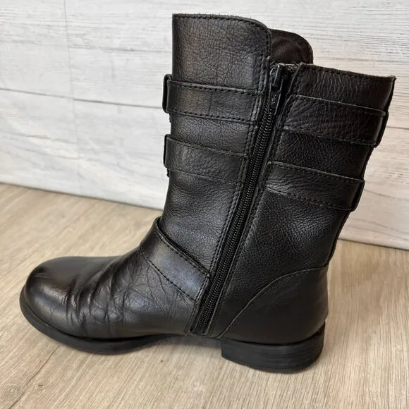 Born B.O.C. Boots Womens Size 6M Black Leather Moto Natural Neutral Buckle Ankle