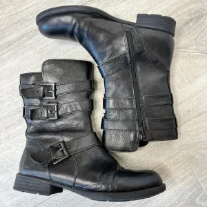 Born B.O.C. Boots Womens Size 6M Black Leather Moto Natural Neutral Buckle Ankle
