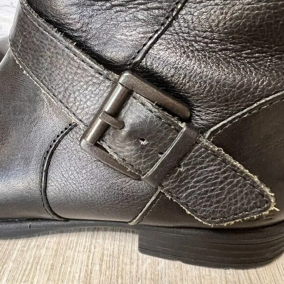 Born B.O.C. Boots Womens Size 6M Black Leather Moto Natural Neutral Buckle Ankle
