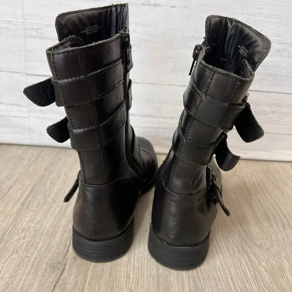 Born B.O.C. Boots Womens Size 6M Black Leather Moto Natural Neutral Buckle Ankle