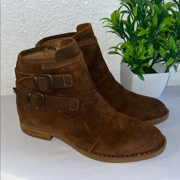 Born Brown Ankle Boots with Buckle Straps