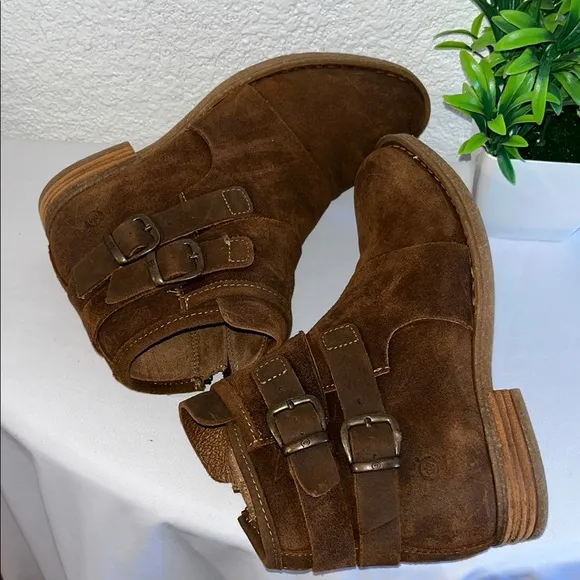 Born Brown Ankle Boots with Buckle Straps