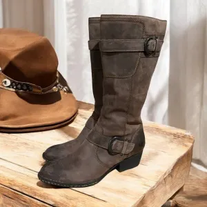 Born Brown Leather Mid-Calf Buckle Western Heeled Boots Size 7.5