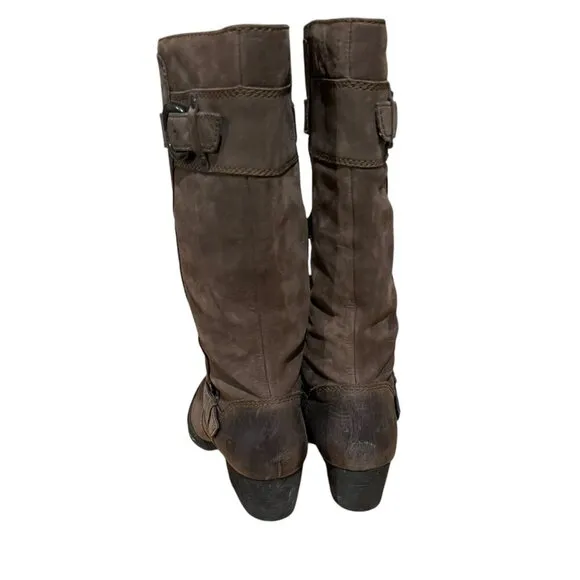 Born Brown Leather Mid-Calf Buckle Western Heeled Boots Size 7.5
