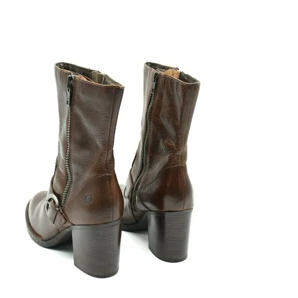 Born Camryn Motorcycle Boot Moto Cinnamon Mid Calf Leather Bootie 9.5