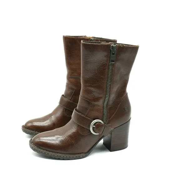 Born Camryn Motorcycle Boot Moto Cinnamon Mid Calf Leather Bootie 9.5