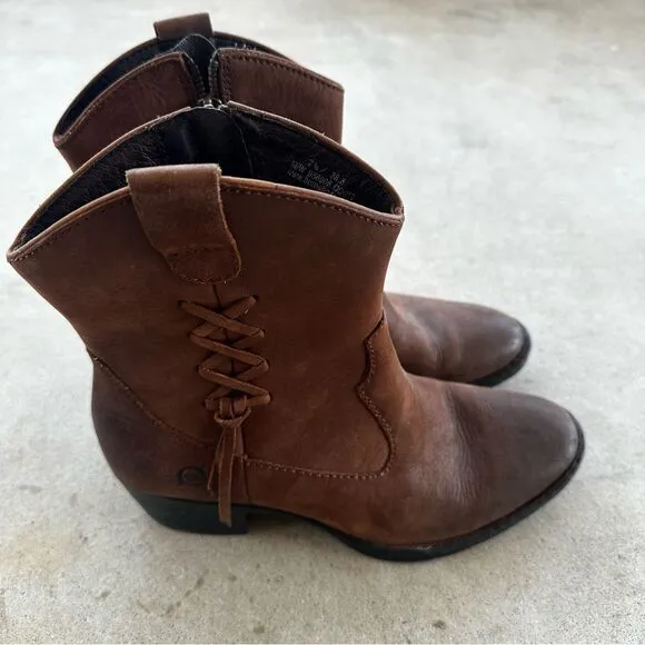 Born Karin Brown Leather Western Cowboy Ankle Boots Women’s Sz 7.5