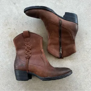 Born Karin Brown Leather Western Cowboy Ankle Boots Women’s Sz 7.5