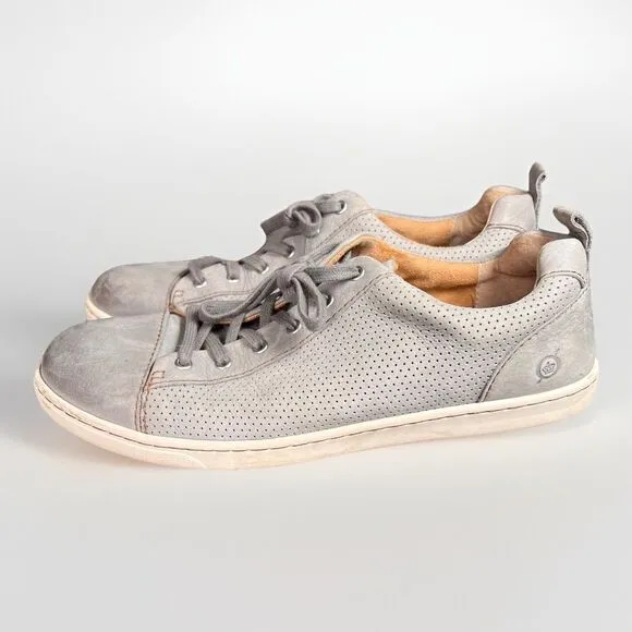 Born Mens Ashram Casual Shoe Size 10.5 M Gray Perforated Leather Sneaker Cap Toe