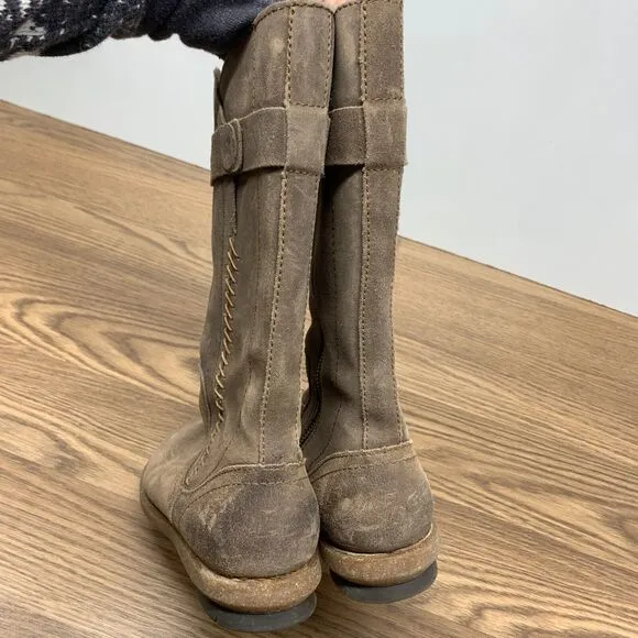 Born Tonic Wet Weather Brown Oiled Suede Leather Mid Calf Rustic Boots Size 8