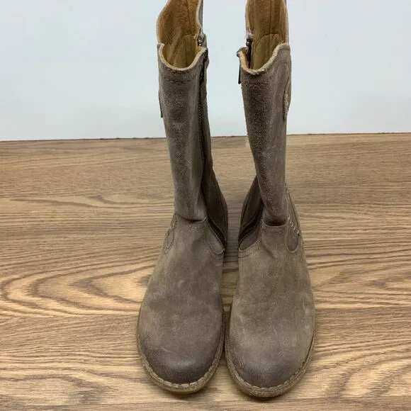 Born Tonic Wet Weather Brown Oiled Suede Leather Mid Calf Rustic Boots Size 8