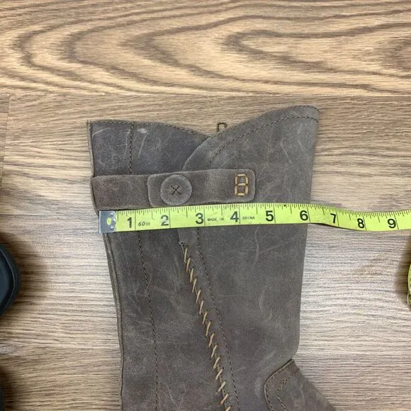 Born Tonic Wet Weather Brown Oiled Suede Leather Mid Calf Rustic Boots Size 8