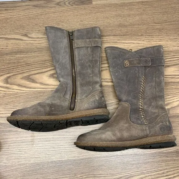 Born Tonic Wet Weather Brown Oiled Suede Leather Mid Calf Rustic Boots Size 8