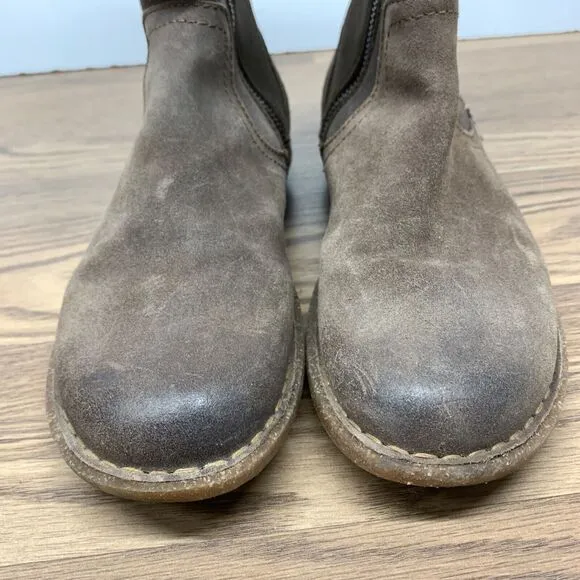 Born Tonic Wet Weather Brown Oiled Suede Leather Mid Calf Rustic Boots Size 8