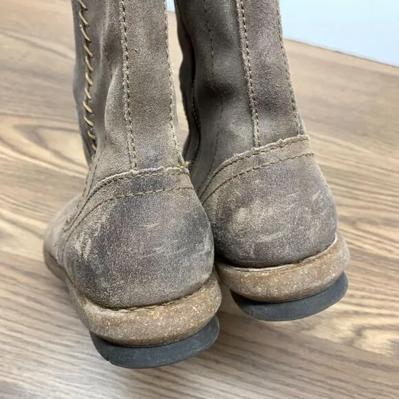 Born Tonic Wet Weather Brown Oiled Suede Leather Mid Calf Rustic Boots Size 8