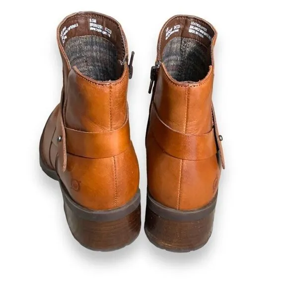 Born Tori Ankle Boots Brown Ankle Strap Detail Leather Side Zip Size 9.5