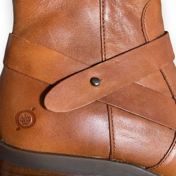 Born Tori Ankle Boots Brown Ankle Strap Detail Leather Side Zip Size 9.5