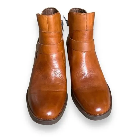 Born Tori Ankle Boots Brown Ankle Strap Detail Leather Side Zip Size 9.5
