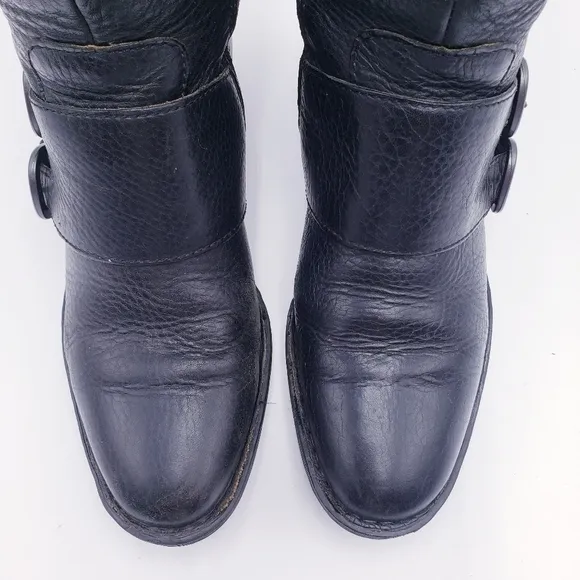 Born Womens Size 7 Magda Knee High Tall Riding Boots Black Leather Moto Buckle