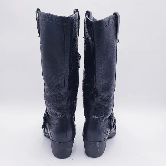 Born Womens Size 7 Magda Knee High Tall Riding Boots Black Leather Moto Buckle