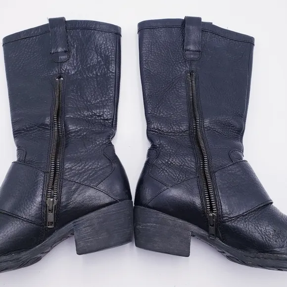 Born Womens Size 7 Magda Knee High Tall Riding Boots Black Leather Moto Buckle