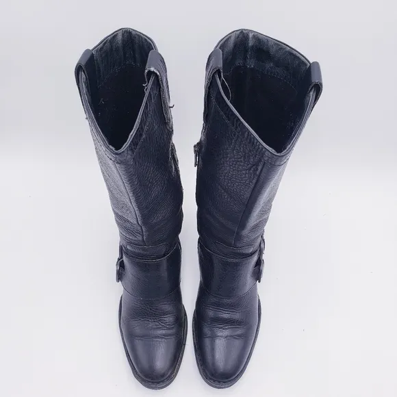 Born Womens Size 7 Magda Knee High Tall Riding Boots Black Leather Moto Buckle