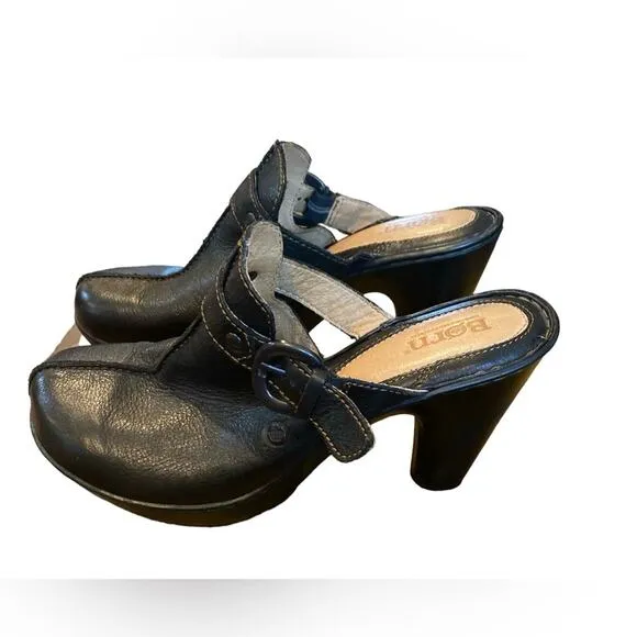 Born women’s size 9 black clog style leather heeled shoes