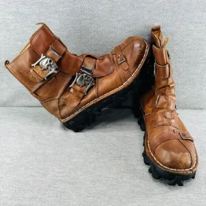 BOSETON 1809-1 295 Brown Leather Skull &amp; Bones Motorcycle Boots Men's Size 13 B3