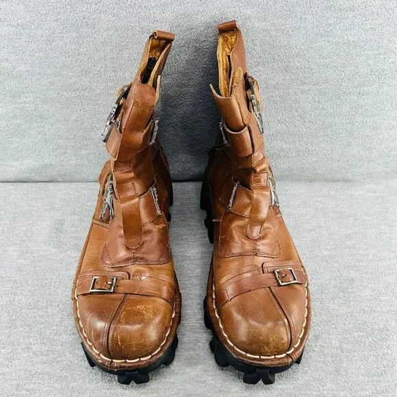 BOSETON 1809-1 295 Brown Leather Skull &amp; Bones Motorcycle Boots Men's Size 13 B3