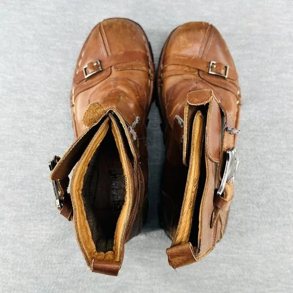 BOSETON 1809-1 295 Brown Leather Skull &amp; Bones Motorcycle Boots Men's Size 13 B3