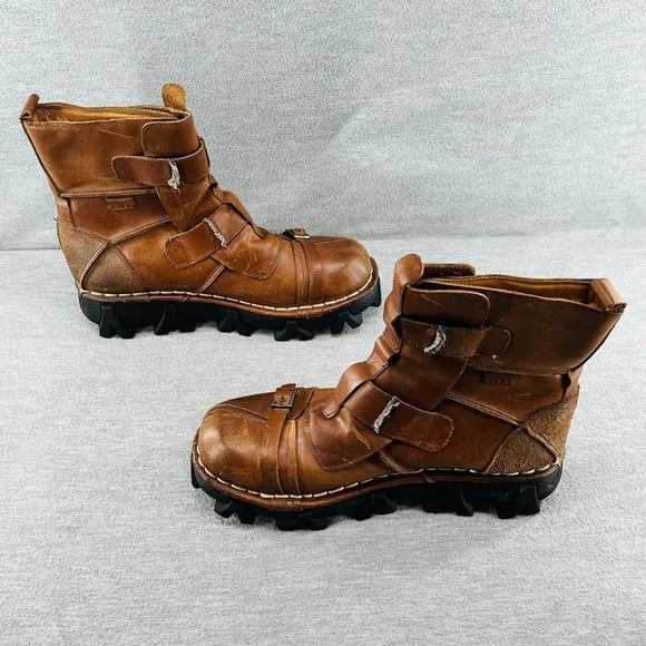 BOSETON 1809-1 295 Brown Leather Skull &amp; Bones Motorcycle Boots Men's Size 13 B3
