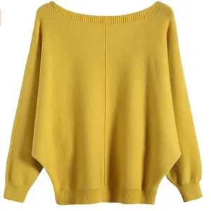 Boutique Yellow Batwing Sleeve Knitted Dolman Sweater