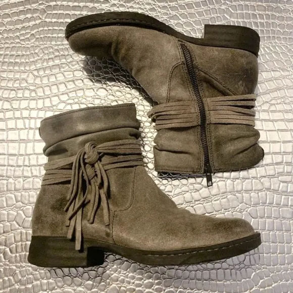 Børn Born Cross Casual Zip Ankle Boots Gray Leather Fringe Size 7.5 M