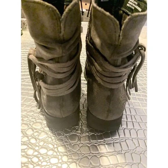 Børn Born Cross Casual Zip Ankle Boots Gray Leather Fringe Size 7.5 M