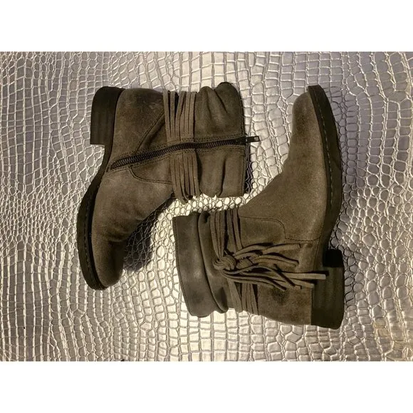 Børn Born Cross Casual Zip Ankle Boots Gray Leather Fringe Size 7.5 M