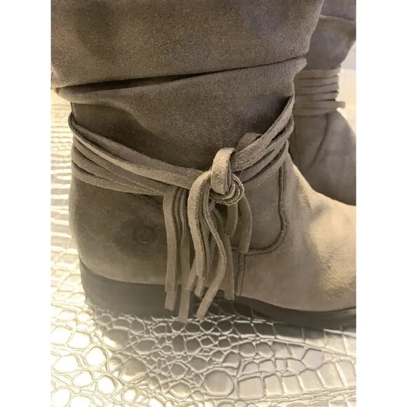 Børn Born Cross Casual Zip Ankle Boots Gray Leather Fringe Size 7.5 M
