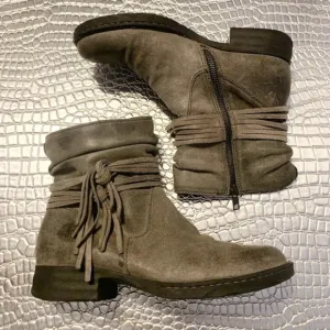 Børn Born Cross Casual Zip Ankle Boots Gray Leather Fringe Size 7.5 M