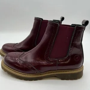 BRONX Chelsea Boots Women's Size 39 Burgundy Wingtip Brogue Leather Pull On EUC
