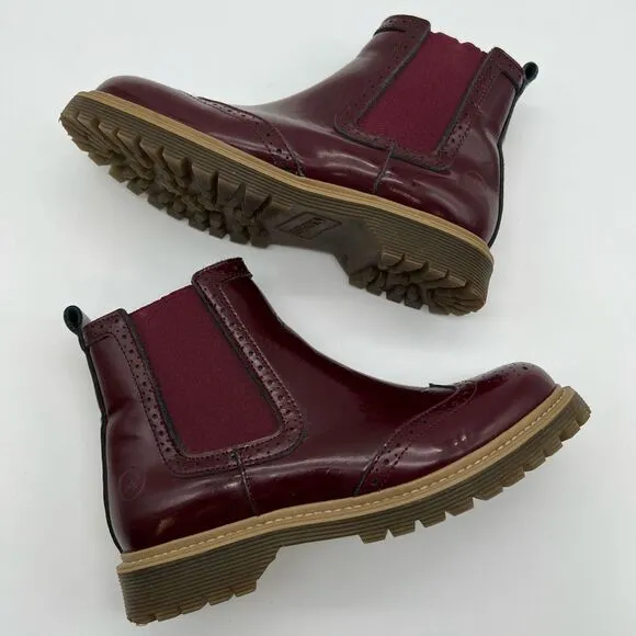 BRONX Chelsea Boots Women's Size 39 Burgundy Wingtip Brogue Leather Pull On EUC