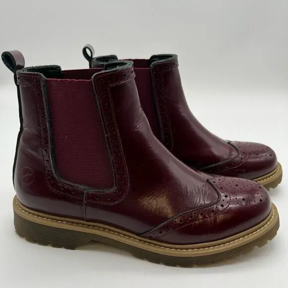 BRONX Chelsea Boots Women's Size 39 Burgundy Wingtip Brogue Leather Pull On EUC