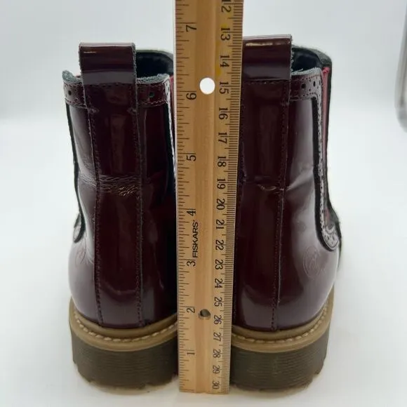 BRONX Chelsea Boots Women's Size 39 Burgundy Wingtip Brogue Leather Pull On EUC