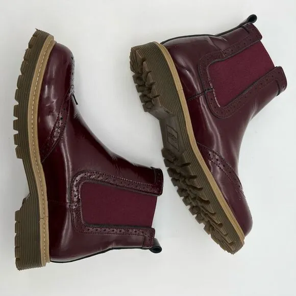 BRONX Chelsea Boots Women's Size 39 Burgundy Wingtip Brogue Leather Pull On EUC