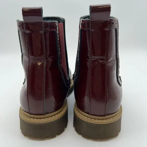 BRONX Chelsea Boots Women's Size 39 Burgundy Wingtip Brogue Leather Pull On EUC