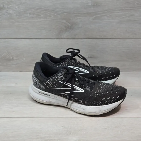 Brooks Women Glycerin Black &amp; White Running Shoes Athletic Sneakers Sz 9.5