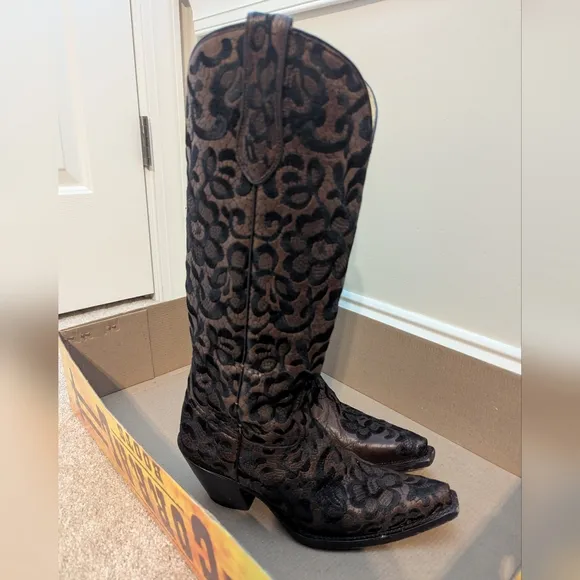 Brown and Black Patterned Cowboy Boots